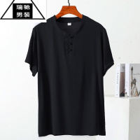 希杰狮王棉绸上衣夏男中老年短袖圆领衬衫家居服人造棉睡衣中国风纯色T恤