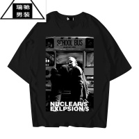 希杰狮王核爆炸校车小丑西海岸匪帮潮流黑色220克夏季男士半袖短袖t恤