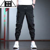 希杰狮王冰丝超薄休闲裤男夏季速干空调裤黑色高端冰氧吧工装裤子男运动潮