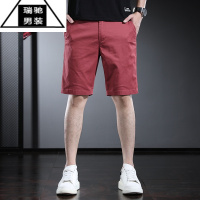 希杰狮王高端休闲短裤男夏季薄款潮牌百搭五分裤子酒红色直筒修身男士中裤