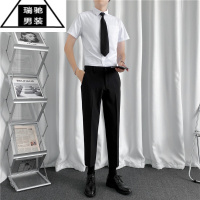 希杰狮王夏季薄款短袖白衬衫西裤两件套男士上班族应聘面试职业装商务修身