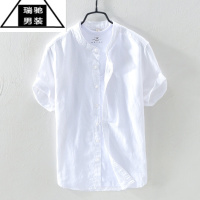 希杰狮王亚麻衬衫男短袖立领大码宽松工装休闲中国风潮牌半袖棉麻衬衣夏季