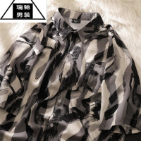 希杰狮王墨绿色冰丝泰国花短袖衬衫男士夏威夷巴洛克vintage美式沙滩衬衣