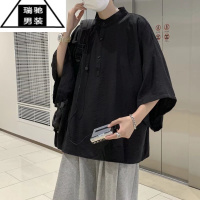 希杰狮王法式衬衫男短袖夏季薄款设计感小众蝙蝠袖韩系套头衬衣七分袖polo
