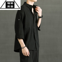 希杰狮王中国风男装棉麻短袖衬衫潮夏季休闲亚麻衬衣宽松立领男士寸衫薄款