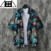 希杰狮王夏季碎花泰式短袖花衬衫男港味复古宽松潮流海边休闲度假半袖衬衣