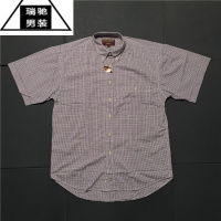 希杰狮王美式滑板嘻哈oldschool宽袖宽松千鸟格翻领短袖棉质衬衫Y977