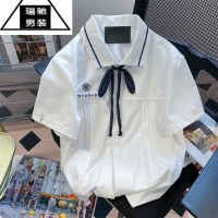 希杰狮王日系学院风穿搭蝴蝶结领带衬衫男女夏复古小众甜美jk制服短袖上衣