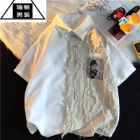希杰狮王美式复古巴洛克衬衫短袖男设计感小众不规则拼接oldschool外套夏