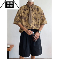 希杰狮王古着vintage衬衫男短袖高级感玫瑰花衬衣夏季潮牌薄款巴洛克外套