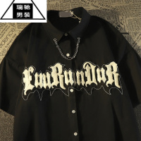 希杰狮王美式项链短袖衬衫男女夏季新款嘻哈小众毛巾绣衬衣潮牌休闲外套潮