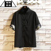 希杰狮王中国风冰丝衬衫男短袖薄款宽松半袖寸衫潮牌唐装复古衬衣夏季外套