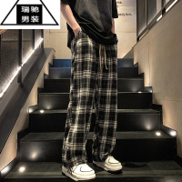 希杰狮王美式复古格子裤子男款夏季日系慵懒风潮流百搭直筒宽松黑白休闲裤