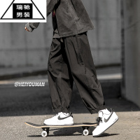 希杰狮王工装裤男士夏季简约宽松休闲九分裤日系复古直筒cityboy灯笼裤男