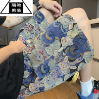 希杰狮王痞帅花短裤男士夏季薄款沙滩裤小熊设计感小众潮牌五分海边中裤子