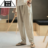 希杰狮王中国风男裤棉麻裤子复古春夏季青年大码宽松休闲灯笼裤唐装九分裤