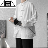 希杰狮王新中式亚麻衬衫男中国风男装汉元素大码外套棉麻盘扣诘襟道袍汉服