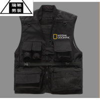 希杰狮王国家地理工装多口袋摄影马甲男士外套定制印字春秋款户外网眼背心