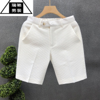 希杰狮王轻商务白色西装短裤男新款潮牌夏季修身直筒五分裤男士薄款短西裤