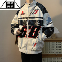 希杰狮王美式嘻哈赛车服机车夹克男士春秋季皮衣情侣宽松防风骑行刺绣外套