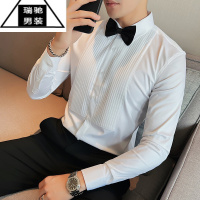 希杰狮王新郎结婚长袖衬衫男时尚褶皱礼服衬衣潮修身男士婚礼宴会演出衬衫