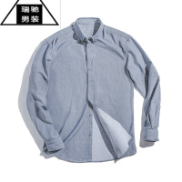 希杰狮王工装复古磨毛长袖薄衬衫牛津纺商务休闲外穿衬衣打底衫男寸秋