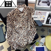 希杰狮王美式风vintage冰丝禁欲系豹纹衬衫男长袖夏季垂感沙滩小众花衬衣