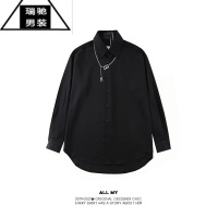 希杰狮王潮牌高级感纯色长袖衬衫oversize宽松工装项链垂感ins衬衣外套男