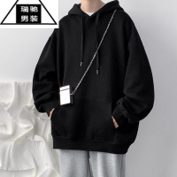 希杰狮王连帽卫衣男春秋季新款宽松套头长袖纯色上衣青少年潮牌休闲外套衫