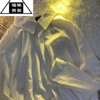 希杰狮王复古vintage慵懒风黑色反光蝴蝶衬衫男长袖宽松设计感小众衬衣女