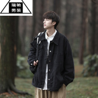 希杰狮王复古牛仔夹克男士春秋季美式痞帅黑色工装翻领上衣宽松长袖外套潮