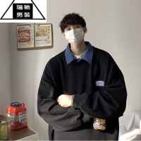 希杰狮王华夫格黑色长袖卫衣男士春秋季百搭时尚潮牌套头秋天休闲男生上衣