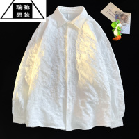 希杰狮王春秋提花衬衫长袖男港风宽松高级感痞帅半袖短袖衬衣小香风外套男