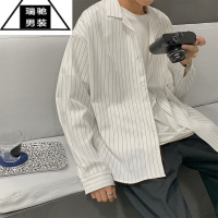 希杰狮王日系竖条纹防晒衬衫男长袖韩版宽松衬衣春季新款潮牌户外百搭外套