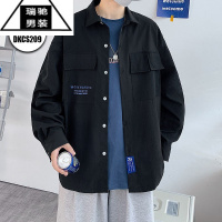 希杰狮王长袖衬衫外套男生夏季ins潮牌春秋情侣美式宽松休闲工装短袖衬衣