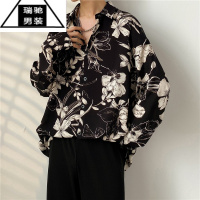 希杰狮王vintage古着巴洛克衬衫男高级感西装内搭长袖冰丝雪纺古巴领衬衣