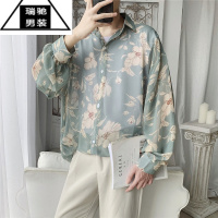 希杰狮王ins风很仙的春夏季欧美风宽松花衬衫男潮流长袖衬衣韩版帅气薄款