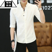 希杰狮王男士中国风长袖衬衣韩版修身立领七分袖寸衫夏季休闲复古唐装