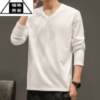 希杰狮王男士长袖t恤V领纯色上衣服体桖情侣装打底衫秋季男装潮流秋衣