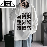 希杰狮王美式街头乐队印花长袖T恤男生秋夏季百搭宽松打底衫体恤