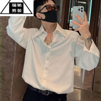 希杰狮王高级感领带垫肩衬衫男垂坠感小众设计感韩版宽松法式白色长袖衬衣