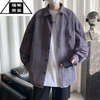 希杰狮王日系复古工装衬衫男款长袖春秋季宽松衬衣港风潮牌百搭休闲外套潮