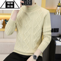 希杰狮王秋冬毛衣男半高领条纹针织衫长袖编织中领打底衫男款加厚保暖线衫