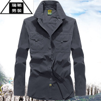 希杰狮王速干衬衫男夏季冰丝弹力长袖防晒多口袋薄款户外休闲登山战术衬衣