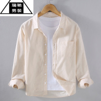 希杰狮王夏季亚麻衬衫男长袖宽松薄款商务休闲潮流高端麻料工装白棉麻衬衣