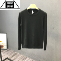 希杰狮王秋冬季男士白色毛衣修身打底衫长袖青年简单款休闲圆领针织衫黑色