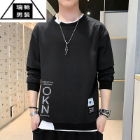 希杰狮王长袖t恤男士春秋季宽松潮流体恤上衣服薄款假两件卫衣内搭打底衫