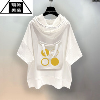 希杰狮王小众设计感落肩t恤ins男女无性别宽松五分袖卫衣街舞嘻哈运动帽衫