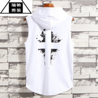 希杰狮王夏季无袖连帽背心短袖T恤男卫衣运动薄款韩版潮流戴帽衫有带帽子