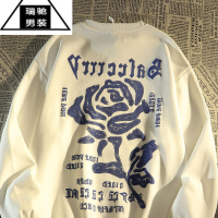 希杰狮王vintage美式复古玫瑰花圆领卫衣女男2023宽松hiphop潮牌春秋外套